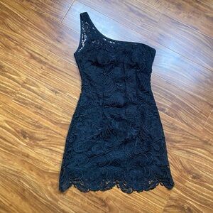 Masquerade Black One-Shoulder Crochet Mini Dress Size 3 Classic Party Night Out